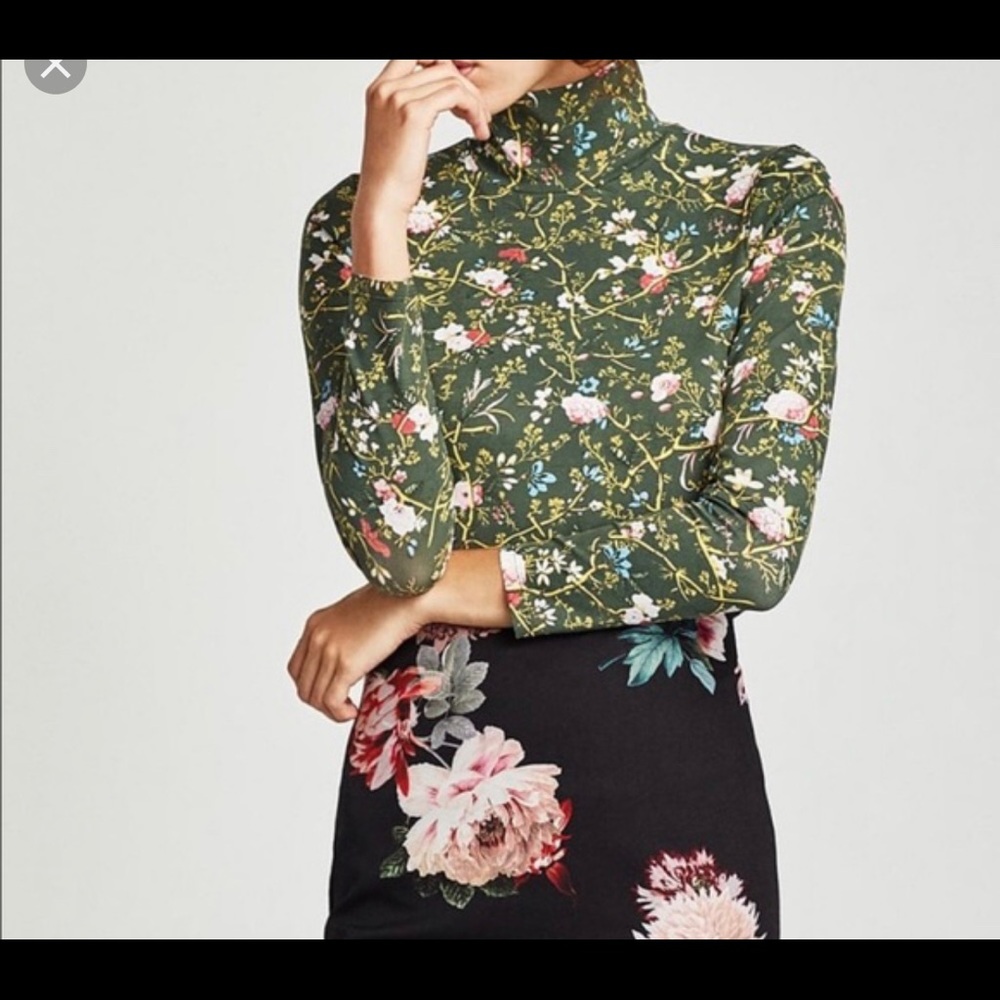 Zara green floral turtleneck